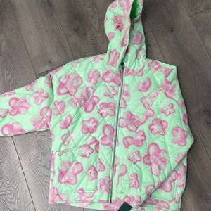 WILD FABLE Juniors hooded warm thick jacket green with pink flowers NWT